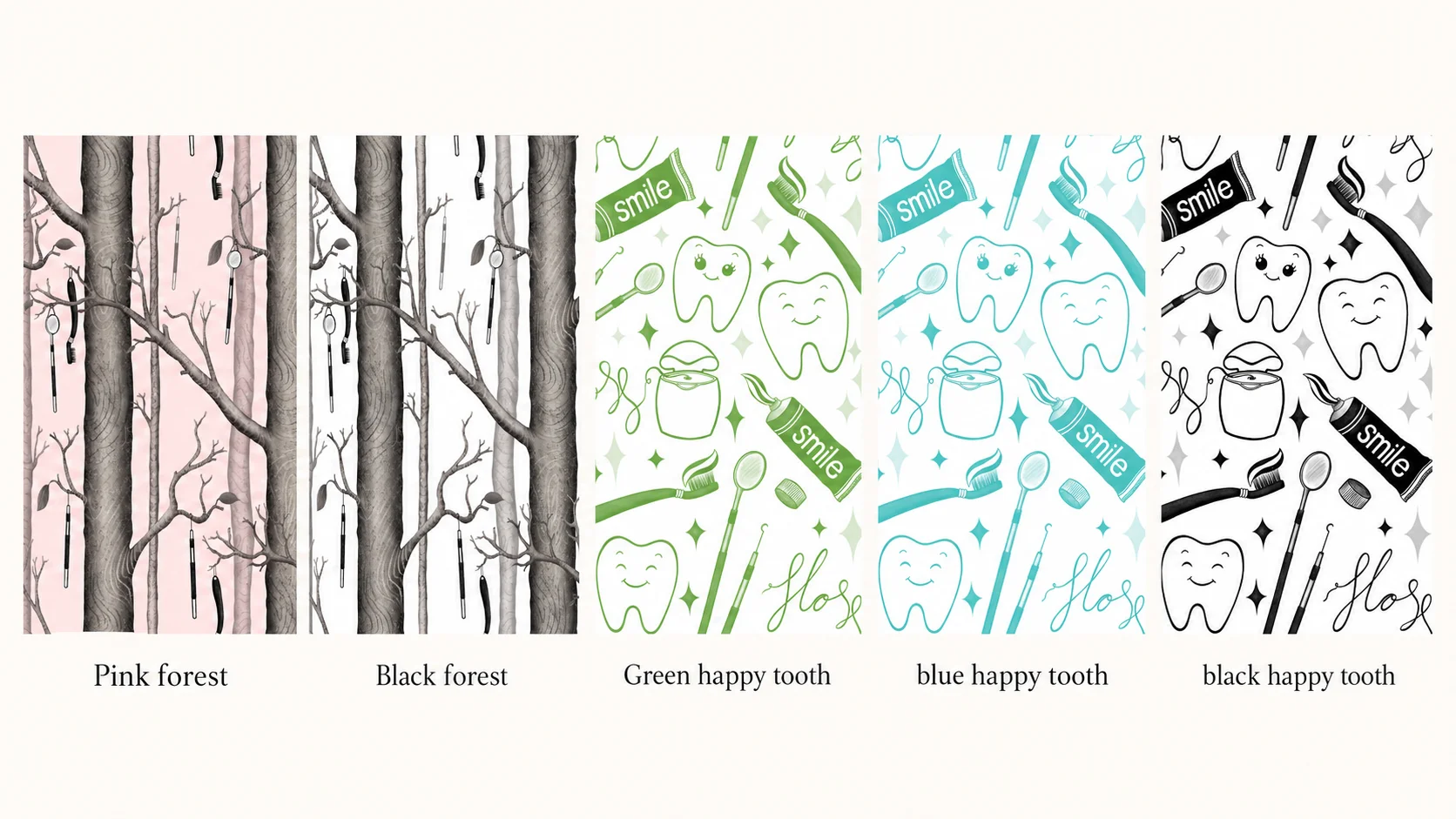 Overzicht van de vijf Dentiff wallpaper designs